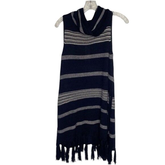 BB Dakota Sweaters - BB Dakota Revolve Navy Blue Fringe Sleeveless Cowl Neck Striped Sweater Small